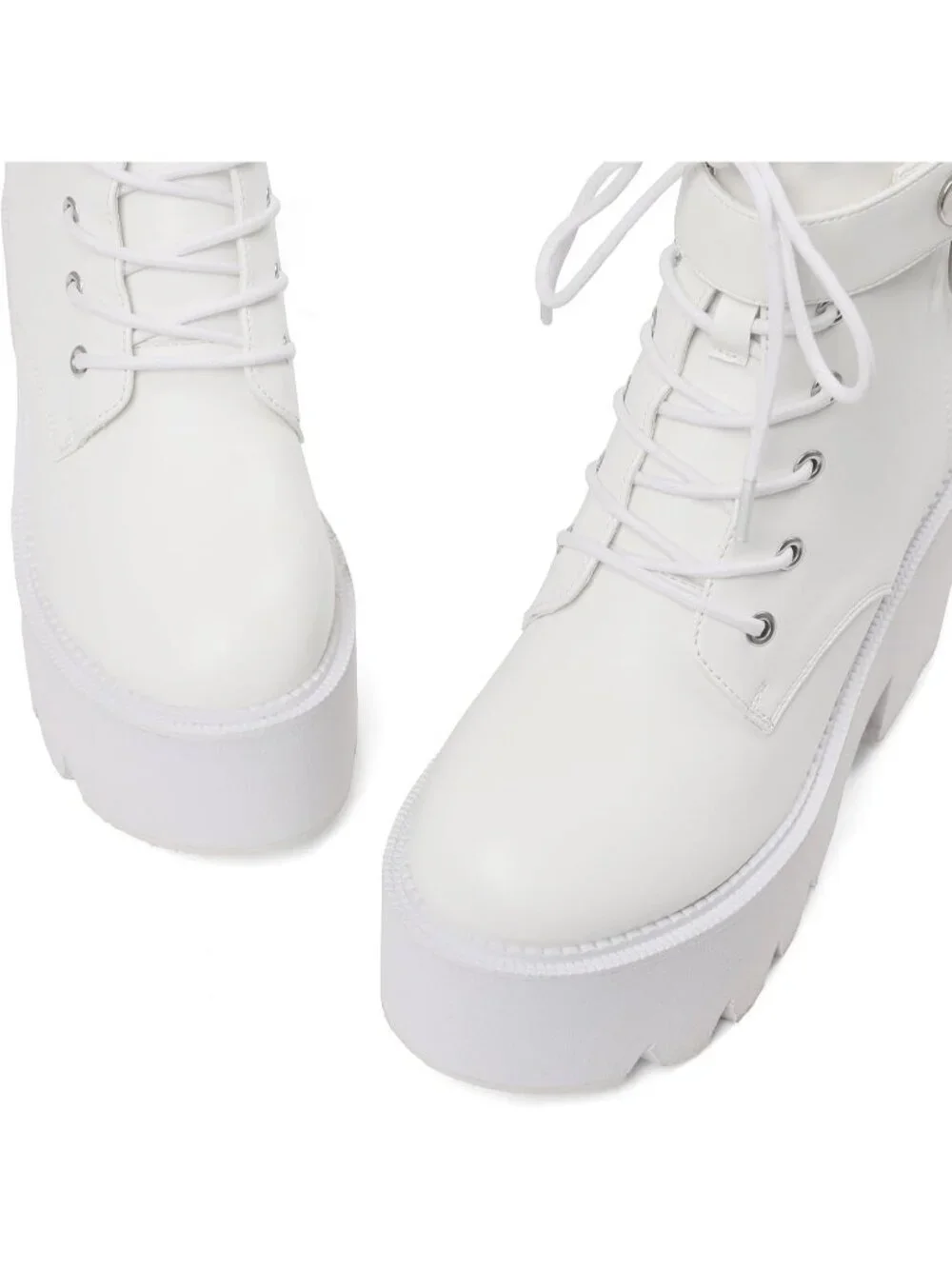 Women's White Rubber Platform Chunky Wedge Lace Up Chain Zipper Ankle Booties